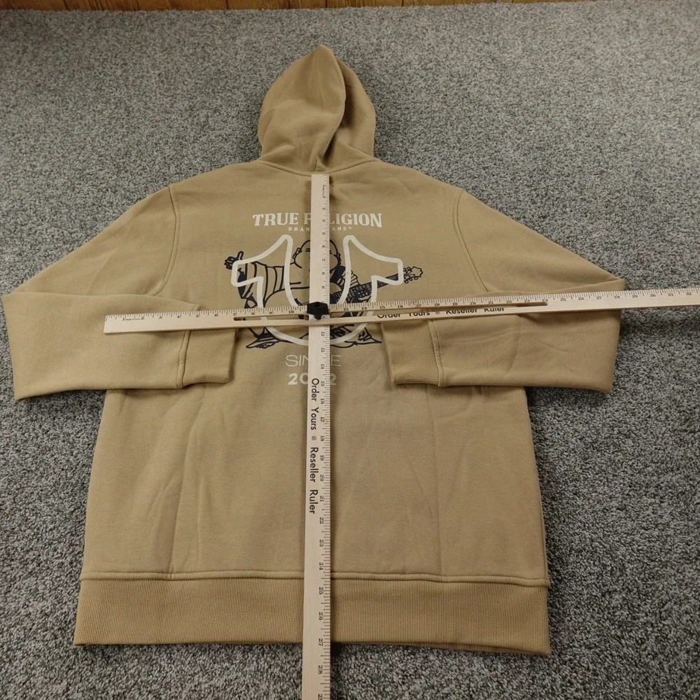 NEW True Religion Hoodie Mens L Beige Buddha Full Zip Sweater Sweatshirt Jacket